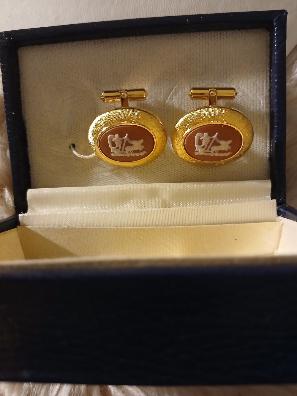 Gold and Brown Cameo Oval Cufflinks - Classic Men's Accessory